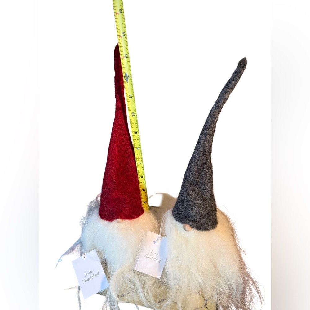 Asas Tomtebod EUC Set of 2 Whimsical Handmade Sweden Wool Gnome Red Gray Hats - Picture 3 of 10